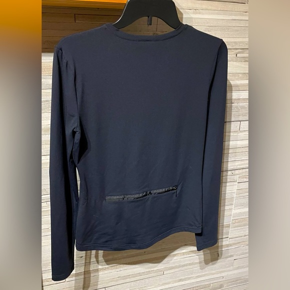 Prada Techno Nylon Black Womens long sleeve fitted tee size L w zip back pocket - Picture 2 of 6